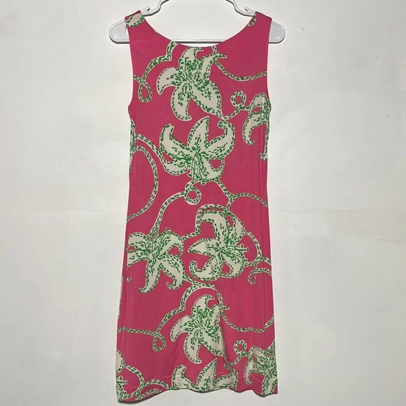 Lilly Pulitzer Pink Green Starfish Print Silk/ Cotton Dress Size M - Picture 5 of 5